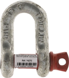 Manille droite avec axe vissé à œil 25mm 6,5T grade 80 - avec étiquette