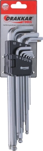 Clés mâles coudées extra longues hexagonales de 1,5 à 10mm et Torx® de T10 à T50 - étui pivotant de 18 pcs sur carte