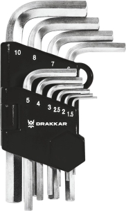 Clés mâles coudées hexagonales courtes de 1,5 à 10mm - étui pivotant de 10 pcs