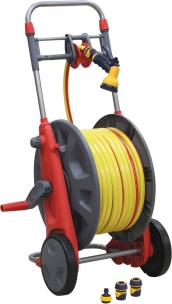 Enrouleur professionnel équipé de 50m de tuyau d'eau de 15mm et accessoires