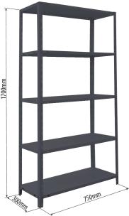 Etagère métallique à visser 5 tablettes métalliques 1700x750x300mm max 200kg