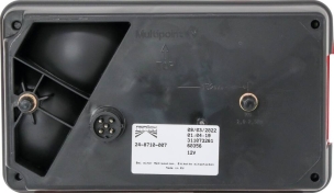 Feu arrière rectangle 12V droit 5 fonctions pour connecteur 5 plots 238x140mm