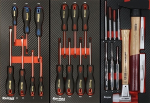 Servante d'atelier 7 tiroirs composée de 170 outils - modules finition carbone