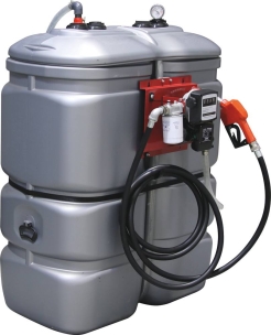 Cuve de stockage gasoil PEHD 750L double paroi avec station à gasoil 230V 60 l/min et pistolet automatique/volucompteur/filtre