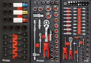 Servante d'atelier 7 tiroirs composée de 187 outils - modules finition carbone