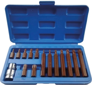 Embout hexagonal 10mm Torx® de T20 à T55 avec douille 1/2 porte-embouts - coffret PVC de 15 pcs