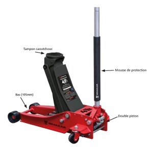 Cric rouleur 4T double piston 105/520mm longueur 765mm