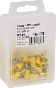 Cosse plate femelle isolée jaune 6,3X0.8mm - lot de 50 pcs