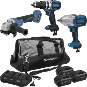 Pack 20V perceuse visseuse 65Nm-clé à chocs 1/2'' 1000/1500Nm-meuleuse d'angle 125mm-3 batteries Li-ion 5Ah-sac de transport
