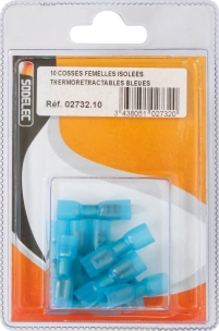 Cosse plate femelle 100% isolée thermorétractable bleue 6,3x0,8mm - lot de 10 pcs