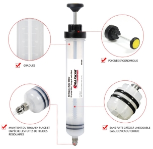 Seringue à huile plastique translucide 500ml avec tuyaux