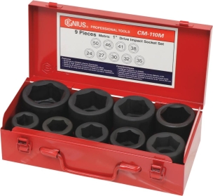 Douilles à chocs 1" de 24 à 50mm - coffret métallique de 9 pcs