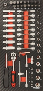 Module mousse 402x189mm carbone douilles/cliquet/embouts 1/4" - 71 pcs