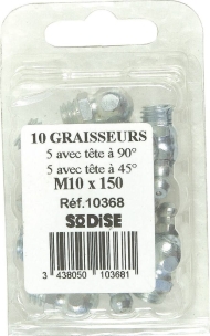 Graisseurs 5x45° + 5x90° M10x1,50 - blister de 10 pcs