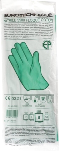 Gants chimiques 100% enduit nitrile floqué 320mm vert 0,38mm T9
