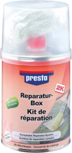 Mastic polyester de réparation avec tube durcisseur et tissu fibre de verre - pot de 1kg