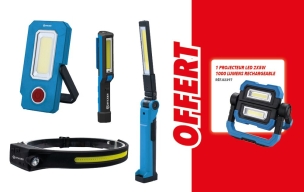 Lot éclairage lampe stylo LED - baladeuse - lampe de poche et frontale - projecteur