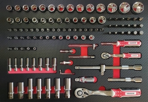 Servante d'atelier 7 tiroirs composée de 180 outils - modules carbone