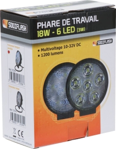 Phare de travail rond LED 10/32V 18W 1200 lumens faisceau longue portée