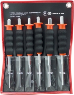 Chasse-goupilles 3-4-5-6-8-10mm 200mm avec manche mousse - pochette de 6 pcs