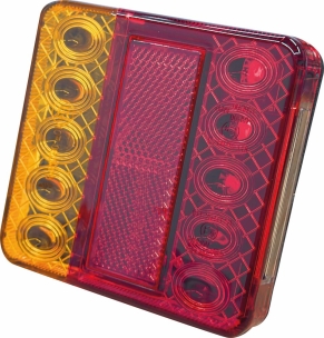 Feu arrière carré LED 12V 4 fonctions cabochon orange/rouge - blister