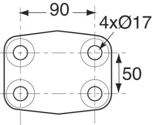 Crochet mixte d'attelage 3,5T 4 trous 17mm entraxe 90x50mm