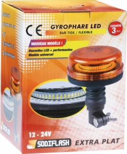 Gyrophare LED extra plat 12/24V double flash sur tige flexible