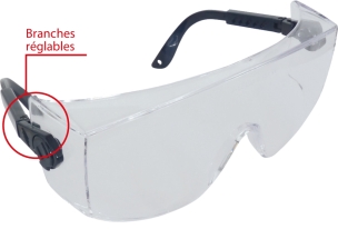 Surlunettes de protection incolores avec branches réglables