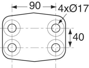 Crochet mixte d'attelage 3,5T 4 trous 17mm entraxe 90x40mm
