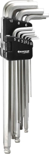 Clés mâles coudées extra longues hexagonales de 1,5 à 10mm et Torx® de T10 à T50 - étui pivotant de 18 pcs sur carte