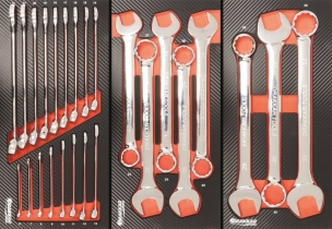 Servante d'atelier 7 tiroirs et 2 portes latérales composée de 107 outils PL - modules finition carbone