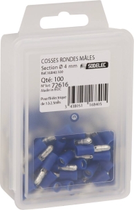 Cosse ronde mâle isolée bleue M4 - lot de 100 pcs