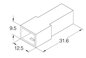 Boîtier unipolaire mâle nu 6,35mm - 1 voie - 9,5x12,5x31,6mm - lot de 100 pcs