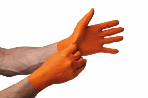 Gants jetables ambidextres nitrile 240mm 0,26mm orange S(7) - Boîte de 50 pcs
