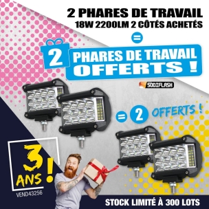 OPE VTEP - Lot de 4 phares de travail carré LED 10/32V 18W 2200 lumens réf.16035 dont 2 offerts