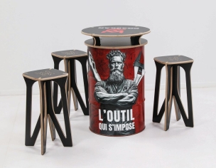 Table fût et 3 tabourets Drakkar