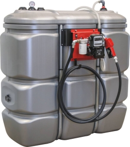 Cuve de stockage DRAKKAR gasoil PEHD 1500L double paroi avec station à gasoil 230V 60 l/min et pistolet automatique/compteur/filtre