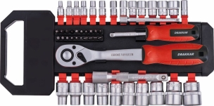 Cliquet 1/2" 72 dents avec douilles, porte-embouts et embouts - 48 pcs