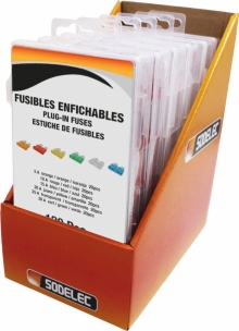 Fusible enfichable assortiment avec testeur 6-24V - présentoir de 6 coffrets de 92 pcs