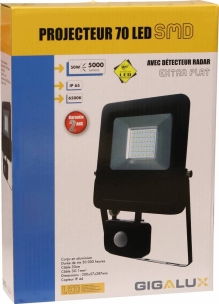 Projecteur LED extra plat 230V 50W avec détecteur radar