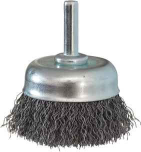 Brosse conique sur tige 6mm fil acier ondulé 50mm