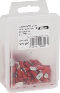 Cosse plate mâle isolée rouge 6,3X0,8 - lot de 100 pcs