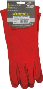 Gants de soudeur cuir doublé manchette 160mm T10 - lot de 12 pcs sur carte