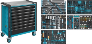 Servante d'atelier 8 tiroirs composée de 427 outils - modules mousses