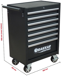 Servante d'atelier noire 7 tiroirs argents 680x460x1005mm