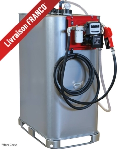 Cuve de stockage gasoil galvanisée 1000L double paroi avec station à gasoil 230V 60 l/min et pistolet automatique/compteur/filtre