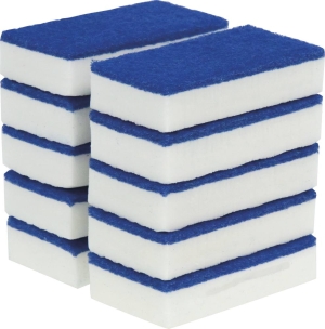 Eponge duo double face bleu et blanc tâches difficiles - lot de 10 pcs