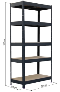 Etagère métallique à emboîter 5 tablettes bois 1800x900x450mm max 1,6T