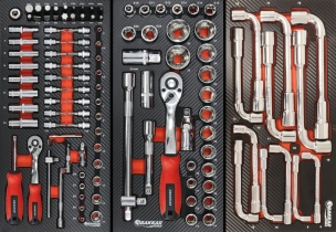 Servante d'atelier 7 tiroirs composée de 170 outils - modules finition carbone