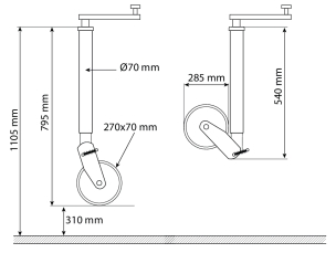 Roue jockey roue acier 70mm semi automatique 1000kg
